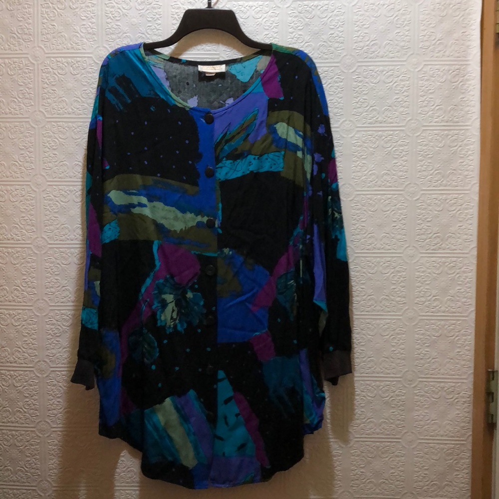 Vintage Roaman’s Colorful Geometric Print Blouse XL